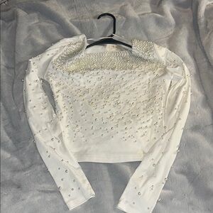 Elegant White Pearl-Embellished Women's Top